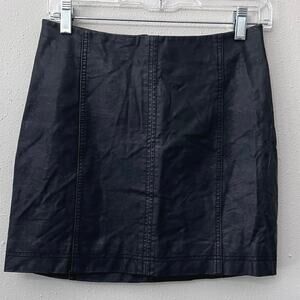 Free People Faux Leather Mini Skirt Women’s 4 Black Grunge Coquette Minimalist